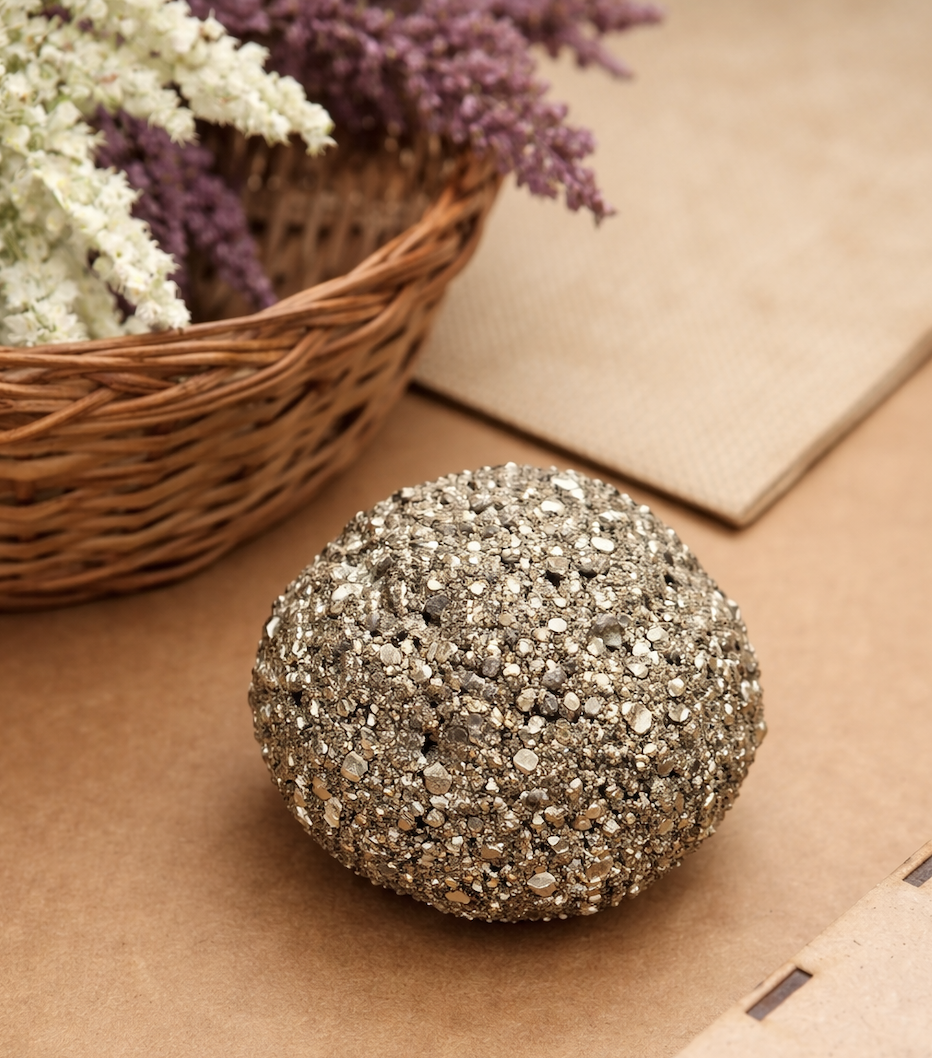 Pyrite Wealth Bowl — Spherical Pyrite Cluster for Home Decor and Vastu